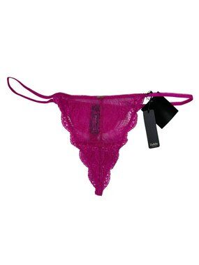 BeMe Womens Lace Thong Panty Size M/M Hot Pink Sheer Floral Stretch New